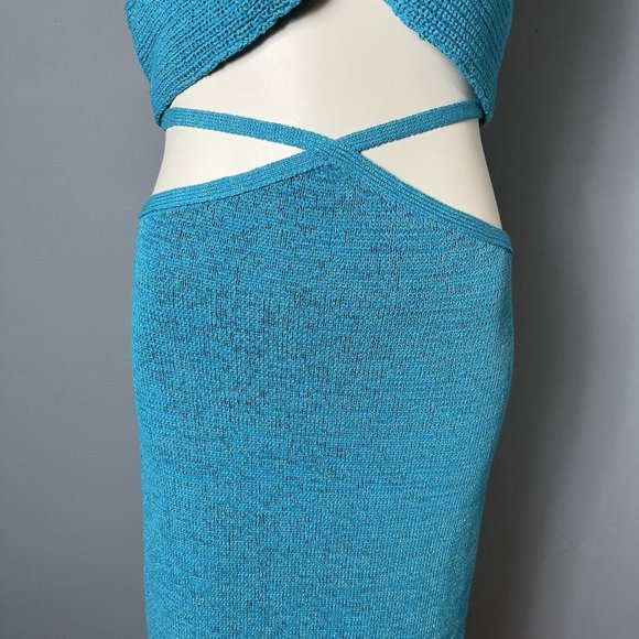 NWT Cult Gaia Cyan Blue Set Womens L Brieann Knit Top/M Hedda High Waist Skirt - Picture 4 of 12